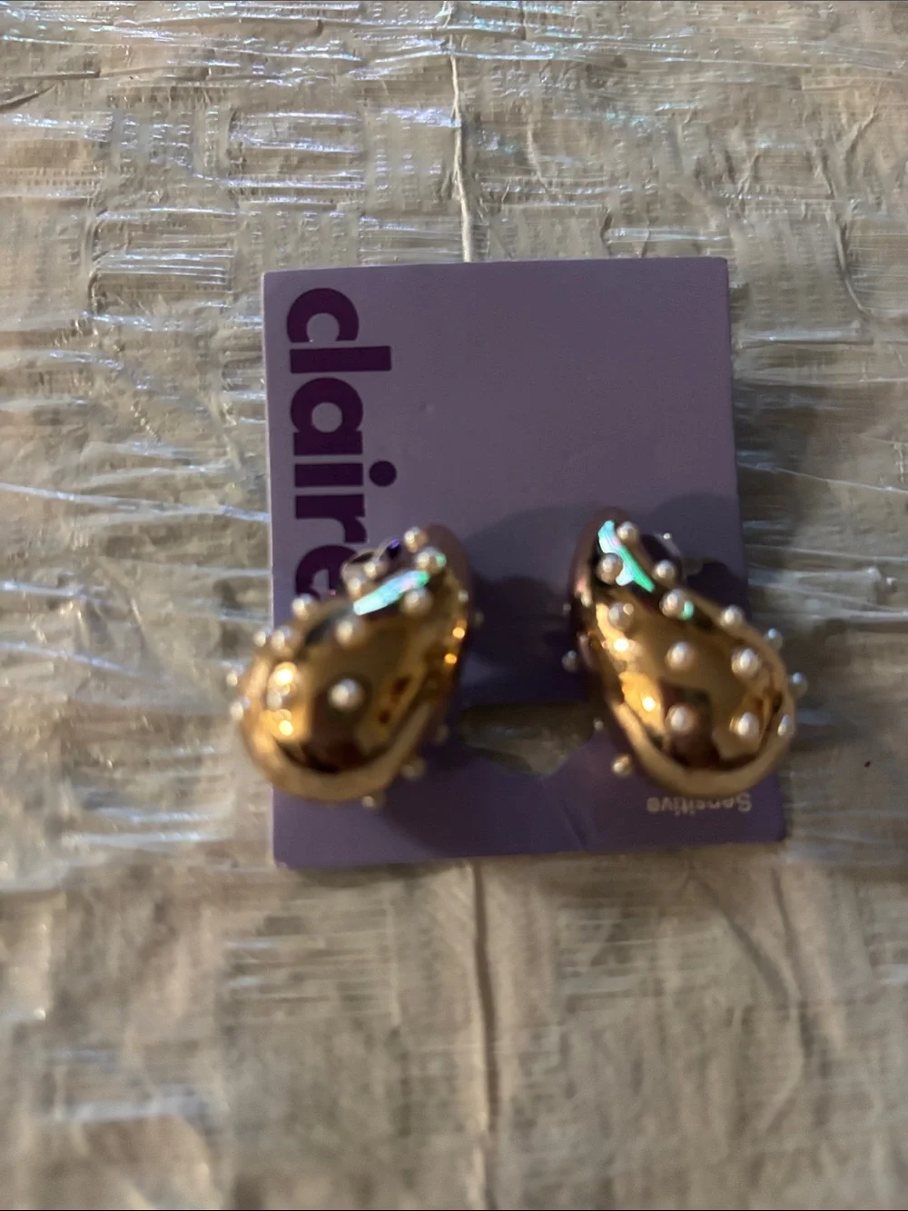 Claire's Gold Pearl-Accented Teardrop Clip Earrings